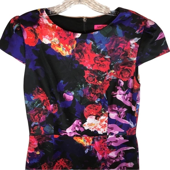 Betsey Johnson women’s midi length floral dress size 6 cap sleeve fully lined - Picture 2 of 13